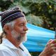 Old man with technology
